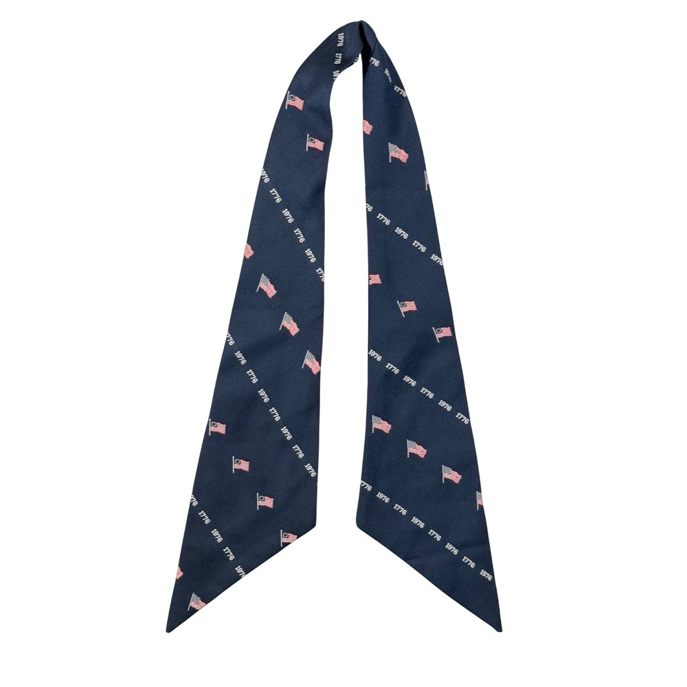 VTG American Flag Blue Bicentennial Scarf Neck Tie Navy Blue Patriotic 1776 1976